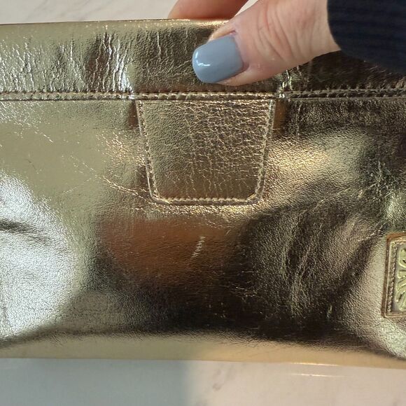 Vintage 70s 80s Gold Metalic Glam Leather Anne Klein Snap Clutch & Wallet NEW - Picture 8 of 12
